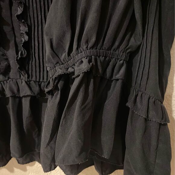 ULLA JOHNSON Najda Silk Blouse Pintuck Ruffle Pleated Bell Sleeve Top Raven 2 - Picture 6 of 9